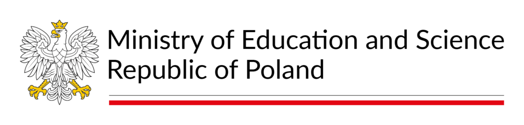 Logo of the Ministry of Education and Science of the Republic of Poland. On the left is the emblem, on the right is the name of the ministry with white and red underlining