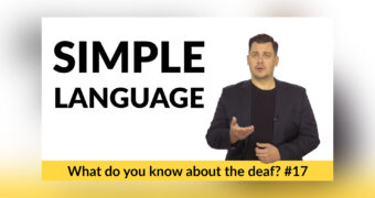 Graphics for the video in Polish Sign Language. On a white background, on the left, in large black lettering, 