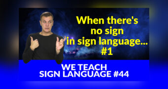 Graphic for the sign language learning video. On the left, PSL translator Jakub Malik. On the right, a yellow caption: 